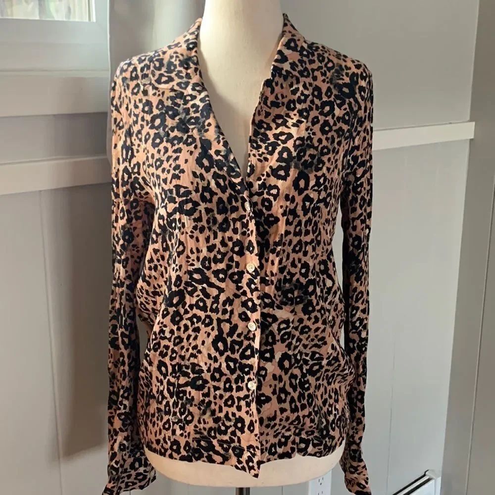 Wilfred Aritzia Emmeline Blouse Leopard Print Button Down Shirt Women's Size xs